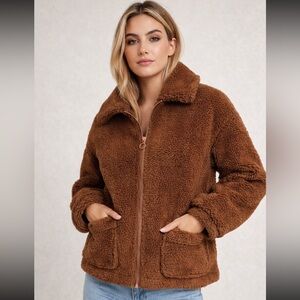 🤎 ASOS Blendshe Teddy Sherpa Zip-Up Jacket – Brown 🤎